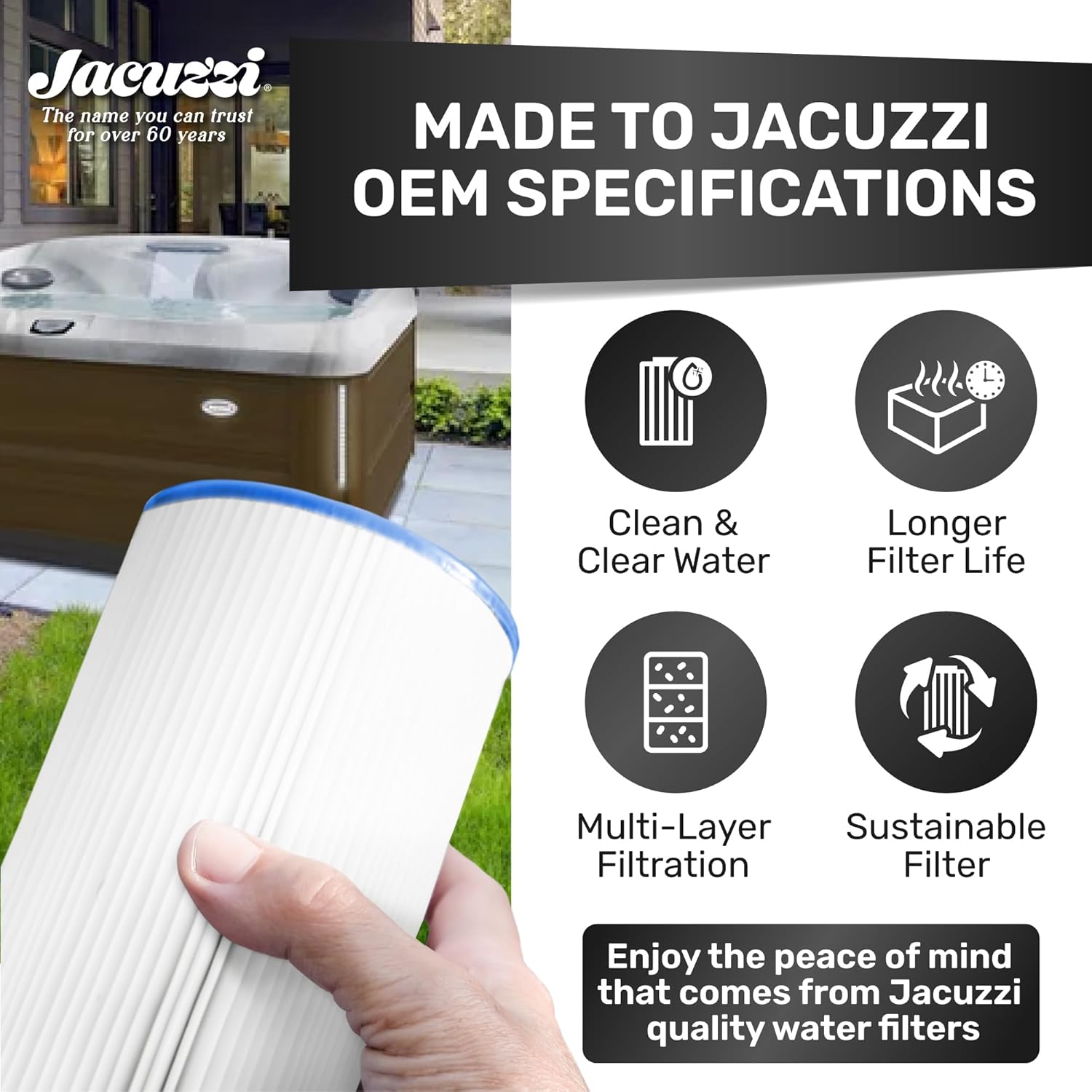 Jacuzzi® ProClear® 95 Sq Ft Filter Cartridge – Threaded HydroFilter for J‑200 Series (J‑230/J‑270/J‑280 – 2007+) – part #2540‑381J