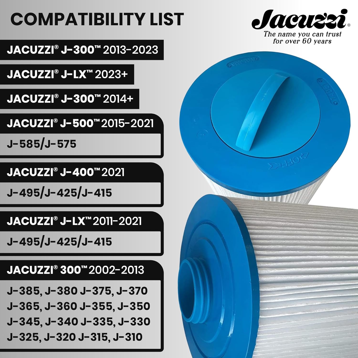 Jacuzzi® ProClear® 60 Sq Ft Filter Cartridge – 15.45″ HydroFilter with Twist‑Off Cap (2002+ J‑300/J‑400/J‑500/LX) – part #6000‑383AJ