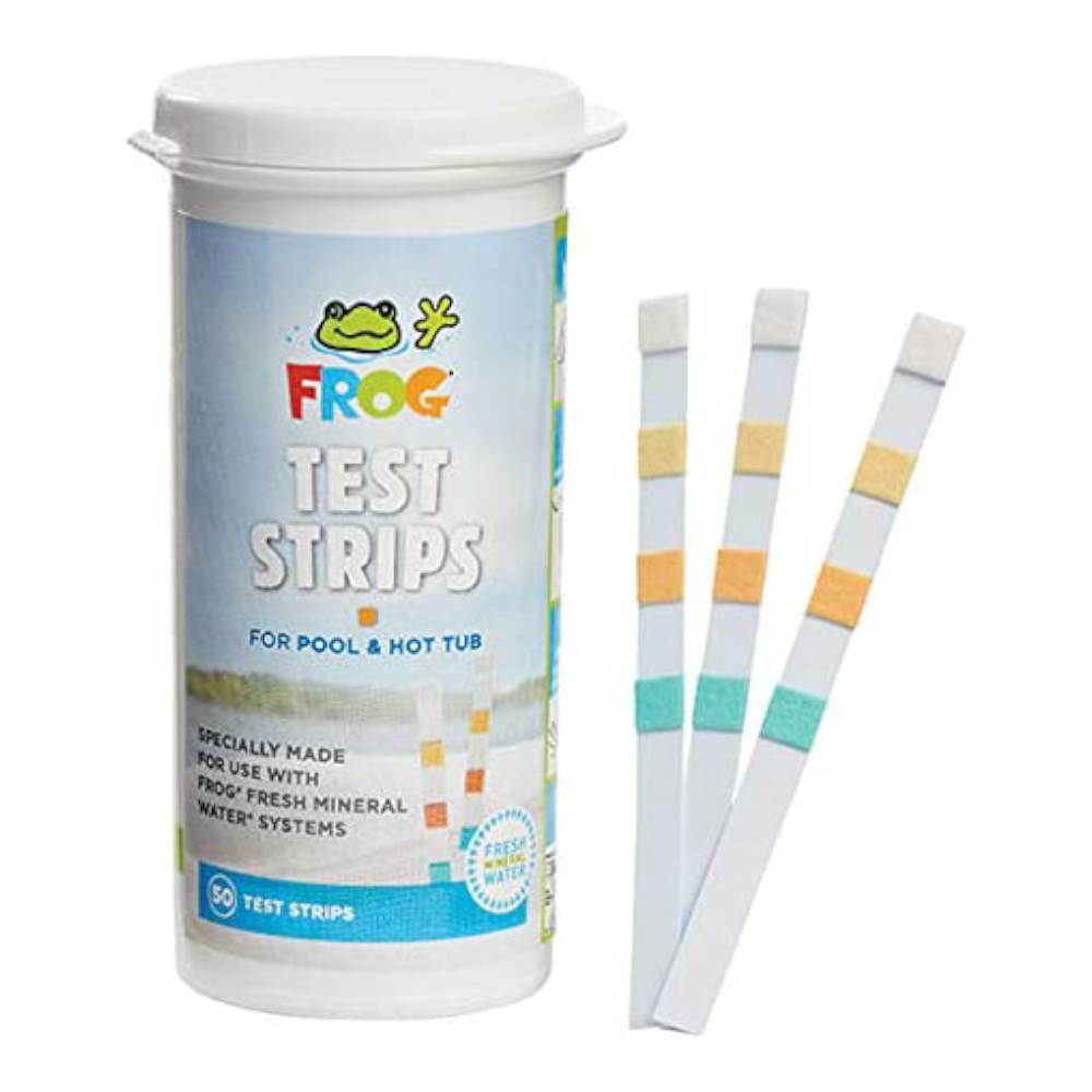 FROG Test Strips for Pools and Hot Tubs - Test Strip with Accurate Indicator for Free Chlorine or Bromine Levels, pH, Total Alkalinity and Total Hardness - Easy Water Testing - 50 Test Strips