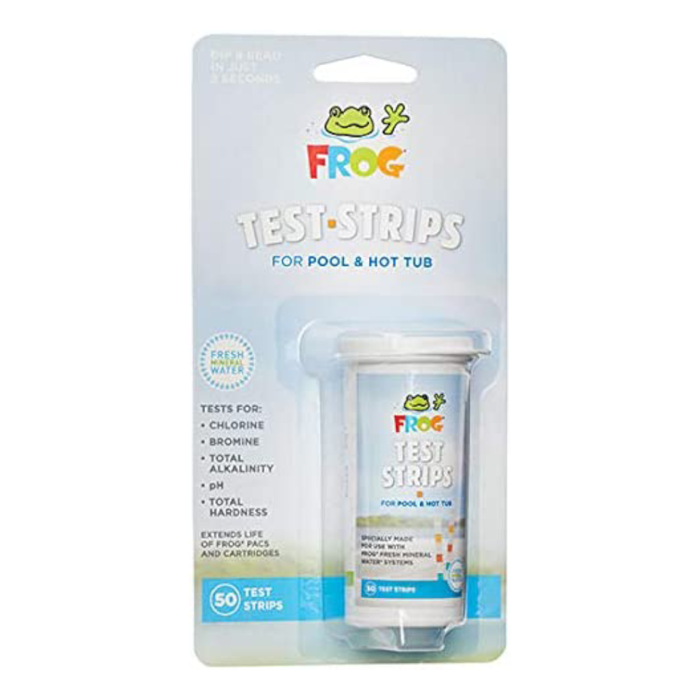 FROG Test Strips for Pools and Hot Tubs - Test Strip with Accurate Indicator for Free Chlorine or Bromine Levels, pH, Total Alkalinity and Total Hardness - Easy Water Testing - 50 Test Strips