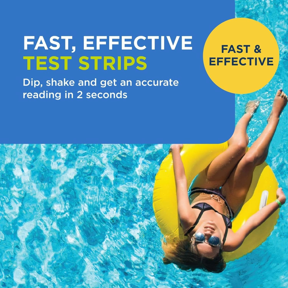 Tiras reactivas FROG para piscinas y jacuzzis: indicador preciso de cloro libre o bromo, pH, alcalinidad total y dureza total. Análisis de agua sencillo. 50 tiras reactivas. 
