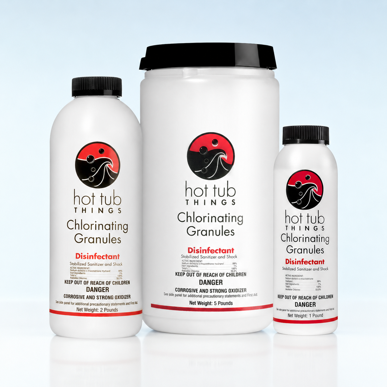 Gránulos clorantes Hot Tub Things®: desinfectante para spas y jacuzzis (1 lb / 2 lb / 5 lb) 