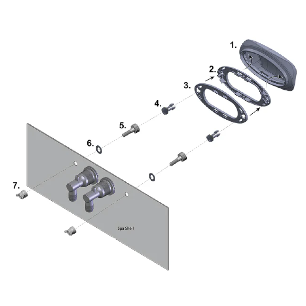 Almohada de masaje Jacuzzi® J‑300 HYDROSOOTHE, gris (2020-presente) – Kit frontal extraíble – pieza n.° 2472‑014 