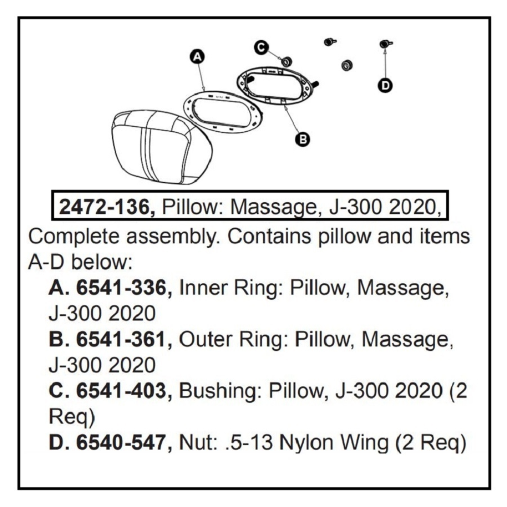 Jacuzzi® J‑300 HYDROSOOTHE Spa Pillow, Gris (2020-Presente) – Kit completo de almohada de masaje – pieza n.° 2472‑136 