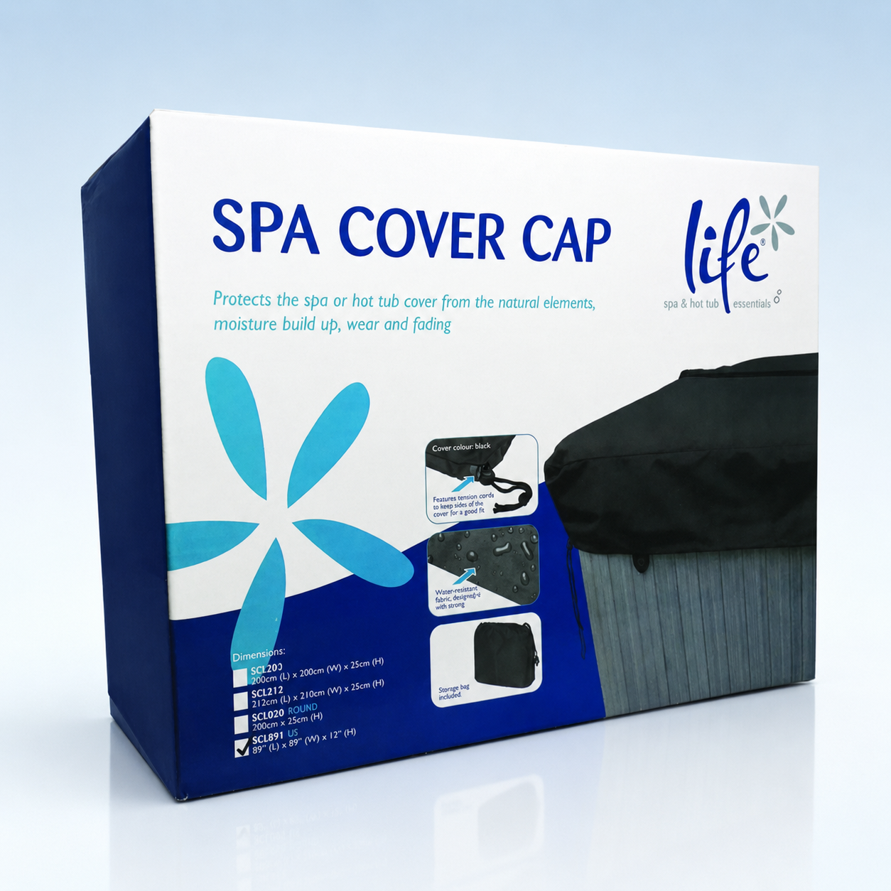 Tapa de spa premium de 89″ × 89″ × 12″ — Protector de tapa para jacuzzi mediano