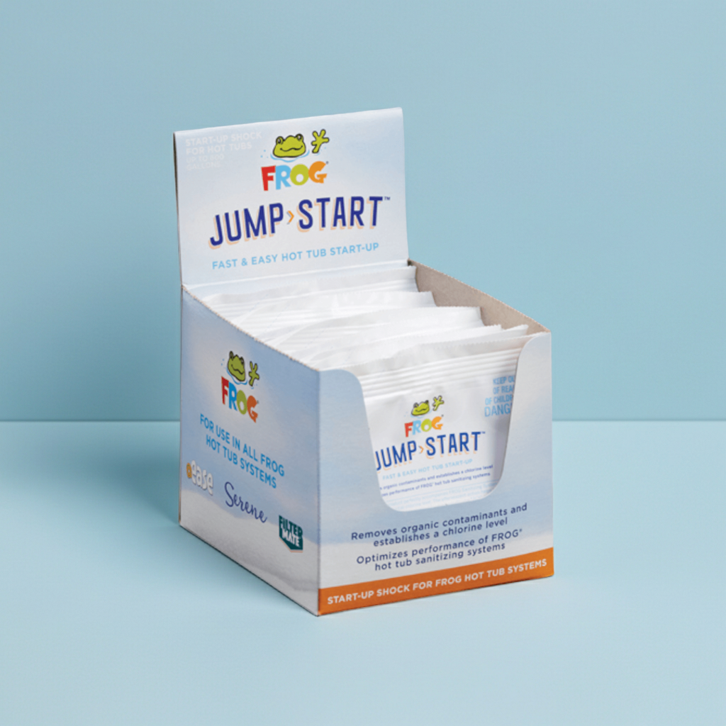 FROG Jump Start para jacuzzis: tratamiento de choque con cloro que elimina contaminantes orgánicos y estabiliza el nivel de cloro. Instalación y tratamiento de jacuzzis (paquete de 12)