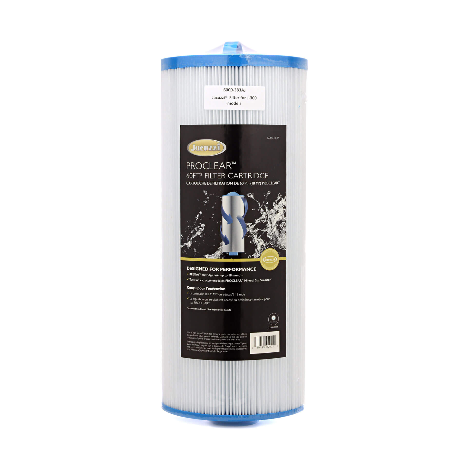 Jacuzzi® ProClear® 60 Sq Ft Filter Cartridge – 15.45″ HydroFilter with Twist‑Off Cap (2002+ J‑300/J‑400/J‑500/LX) – part #6000‑383AJ